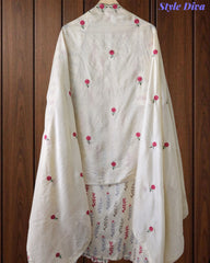 Cotton Printed Unstitched Suit Set with Daman Embroidery & Scalloped Mul Cotton Dupatta