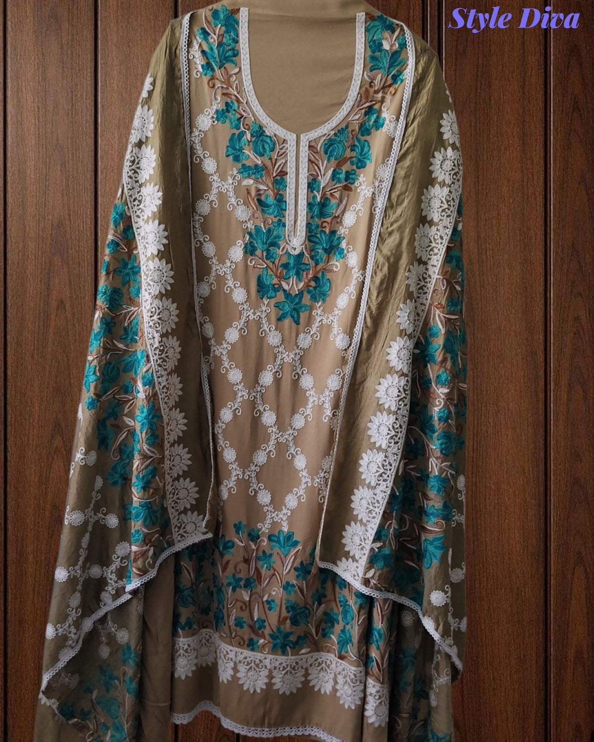 Premium Rayon Unstitched Suit with Overall Kashmiri Embroidery and Crochet Border