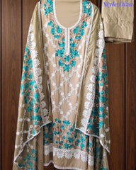 Premium Rayon Unstitched Suit with Overall Kashmiri Embroidery and Crochet Border