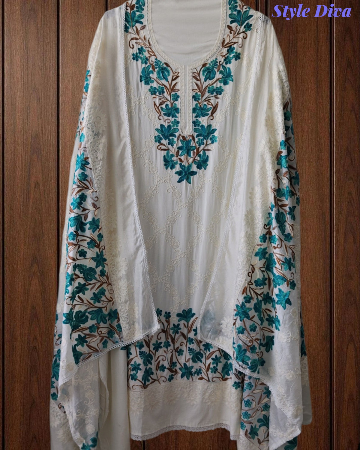 Premium Rayon Unstitched Suit with Overall Kashmiri Embroidery and Crochet Border