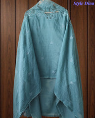 Premium Crush Mul Cotton Unstitched Suit with Laser Cut Work and Embroidery
