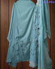 Premium Crush Mul Cotton Unstitched Suit with Laser Cut Work and Embroidery