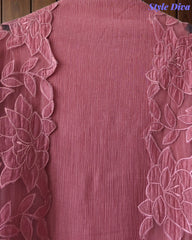 Premium Crush Mul Cotton Unstitched Suit with Laser Cut Work and Embroidery