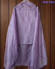 Premium Crush Mul Cotton Unstitched Suit with Laser Cut Work and Embroidery