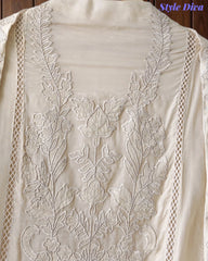 Designer Organza Unstitched Suit Set with Applique Work, Sequin Highlights & Embroidered Border Dupatta