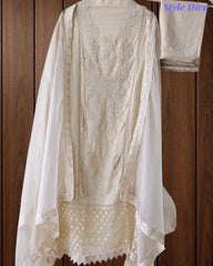 Designer Organza Unstitched Suit Set with Applique Work, Sequin Highlights & Embroidered Border Dupatta