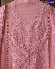 Designer Organza Unstitched Suit Set with Applique Work, Sequin Highlights & Embroidered Border Dupatta