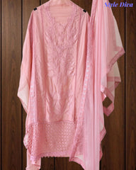 Designer Organza Unstitched Suit Set with Applique Work, Sequin Highlights & Embroidered Border Dupatta