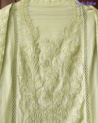 Designer Organza Unstitched Suit Set with Applique Work, Sequin Highlights & Embroidered Border Dupatta