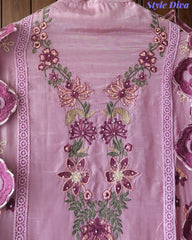 Crepe Unstitched Suit with Overall Embroidery, Pearl Highlighting & Scalloped Organza Dupatta