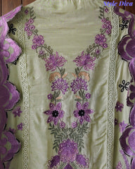 Crepe Unstitched Suit with Overall Embroidery, Pearl Highlighting & Scalloped Organza Dupatta