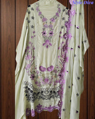 Crepe Unstitched Suit with Overall Embroidery, Pearl Highlighting & Scalloped Organza Dupatta
