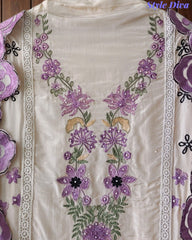 Crepe Unstitched Suit with Overall Embroidery, Pearl Highlighting & Scalloped Organza Dupatta