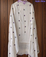 Crepe Unstitched Suit with Overall Embroidery, Pearl Highlighting & Scalloped Organza Dupatta