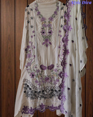 Crepe Unstitched Suit with Overall Embroidery, Pearl Highlighting & Scalloped Organza Dupatta