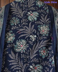 Pure Cotton Printed Unstitched Suit Set with Mirror Highlights & Embroidered Dupatta