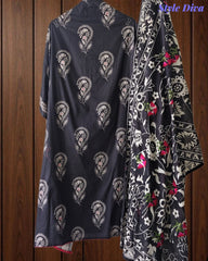 Pure Cotton Printed Unstitched Suit Set with Mirror Highlights & Embroidered Dupatta