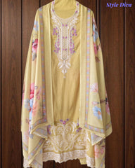 Mul Cotton Unstitched Suit Set with Overall Laser Cut Embroidery & Digital Print Dupatta