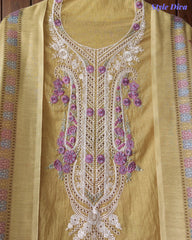 Mul Cotton Unstitched Suit Set with Overall Laser Cut Embroidery & Digital Print Dupatta