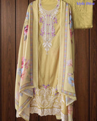 Mul Cotton Unstitched Suit Set with Overall Laser Cut Embroidery & Digital Print Dupatta