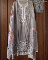 Mul Cotton Unstitched Suit Set with Overall Laser Cut Embroidery & Digital Print Dupatta