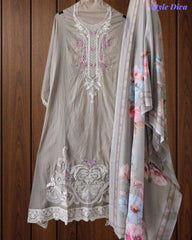 Mul Cotton Unstitched Suit Set with Overall Laser Cut Embroidery & Digital Print Dupatta