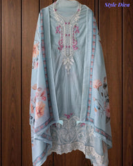 Mul Cotton Unstitched Suit Set with Overall Laser Cut Embroidery & Digital Print Dupatta