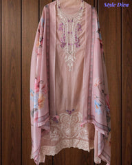 Mul Cotton Unstitched Suit Set with Overall Laser Cut Embroidery & Digital Print Dupatta