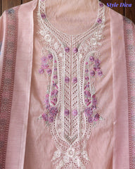 Mul Cotton Unstitched Suit Set with Overall Laser Cut Embroidery & Digital Print Dupatta