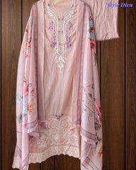 Mul Cotton Unstitched Suit Set with Overall Laser Cut Embroidery & Digital Print Dupatta