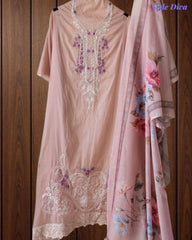 Mul Cotton Unstitched Suit Set with Overall Laser Cut Embroidery & Digital Print Dupatta