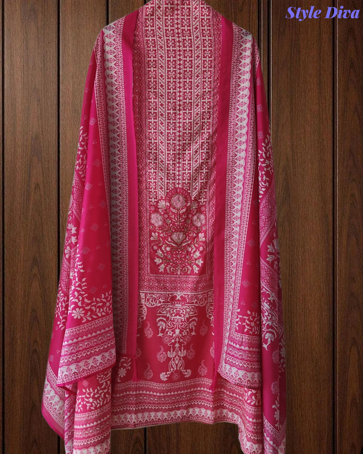 Cotton Digital Printed Unstitched Suit Set with Pearl & Cut-Dana Highlighting