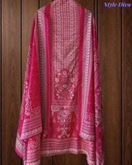 Cotton Digital Printed Unstitched Suit Set with Pearl & Cut-Dana Highlighting