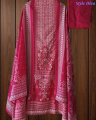 Cotton Digital Printed Unstitched Suit Set with Pearl & Cut-Dana Highlighting