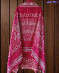 Cotton Digital Printed Unstitched Suit Set with Pearl & Cut-Dana Highlighting