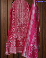 Cotton Digital Printed Unstitched Suit Set with Pearl & Cut-Dana Highlighting