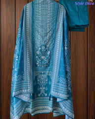 Cotton Digital Printed Unstitched Suit Set with Pearl & Cut-Dana Highlighting