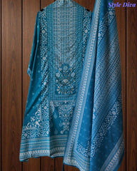 Cotton Digital Printed Unstitched Suit Set with Pearl & Cut-Dana Highlighting