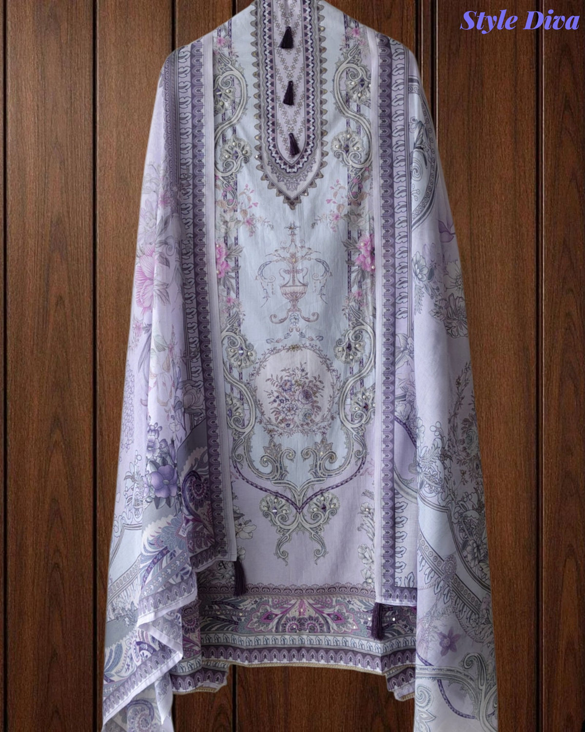 Cotton Digital Printed Unstitched Suit Set with Pearl Highlighting