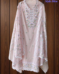 Premium Mul Cotton Unstitched Suit with Colorful Embroidery and Scalloped Edge Dupatta