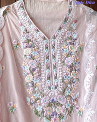 Premium Mul Cotton Unstitched Suit with Colorful Embroidery and Scalloped Edge Dupatta
