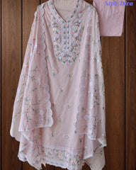Premium Mul Cotton Unstitched Suit with Colorful Embroidery and Scalloped Edge Dupatta
