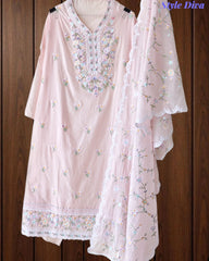 Premium Mul Cotton Unstitched Suit with Colorful Embroidery and Scalloped Edge Dupatta