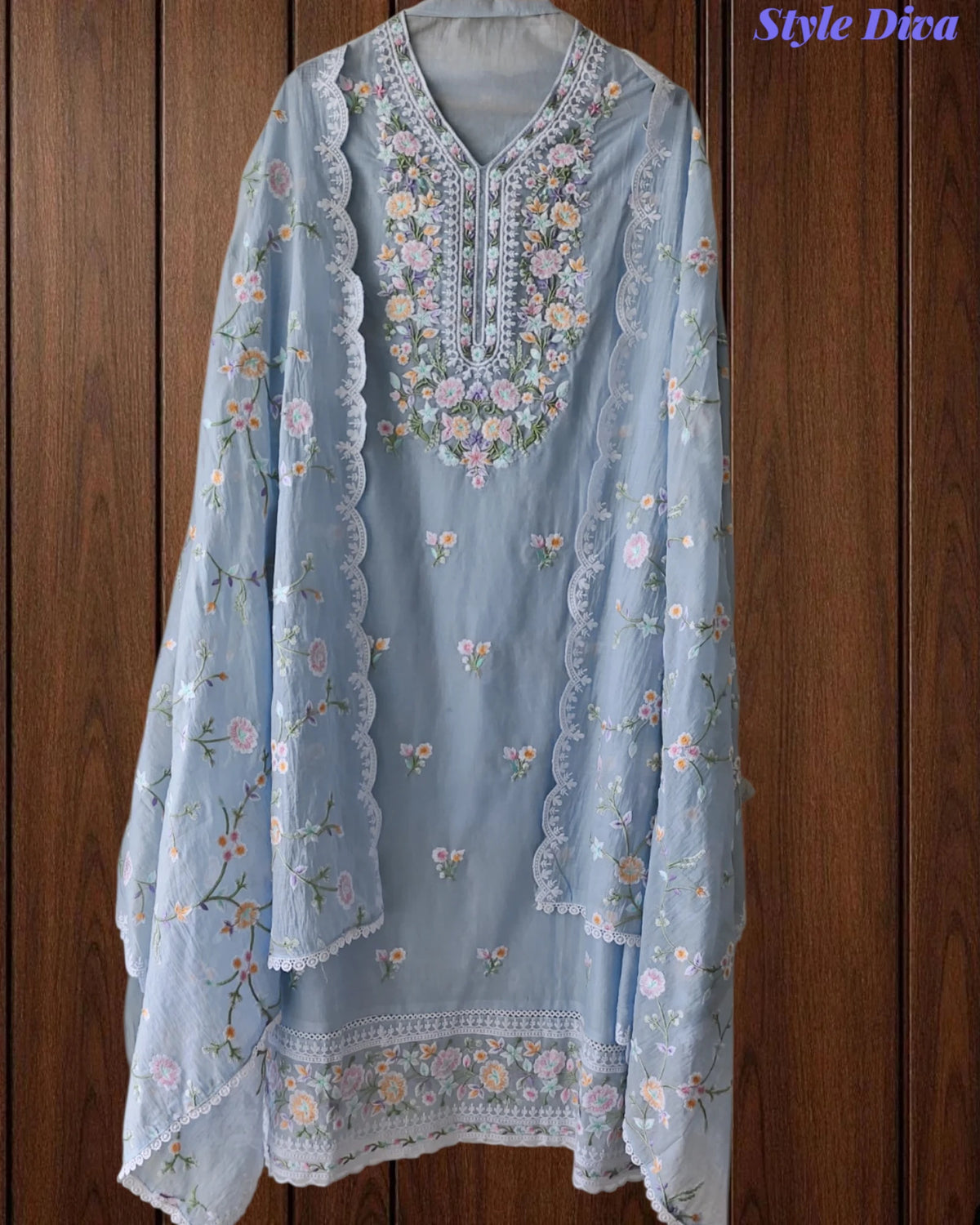 Premium Mul Cotton Unstitched Suit with Colorful Embroidery and Scalloped Edge Dupatta