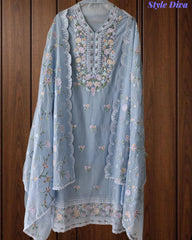 Premium Mul Cotton Unstitched Suit with Colorful Embroidery and Scalloped Edge Dupatta