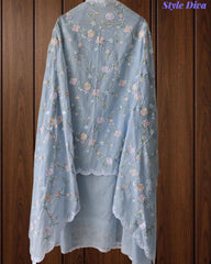 Premium Mul Cotton Unstitched Suit with Colorful Embroidery and Scalloped Edge Dupatta