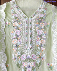 Premium Mul Cotton Unstitched Suit with Colorful Embroidery and Scalloped Edge Dupatta