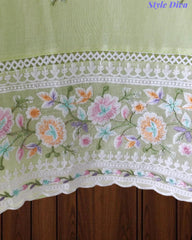 Premium Mul Cotton Unstitched Suit with Colorful Embroidery and Scalloped Edge Dupatta
