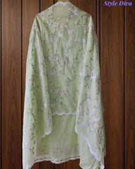 Premium Mul Cotton Unstitched Suit with Colorful Embroidery and Scalloped Edge Dupatta