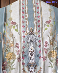 Cotton Digital Printed Unstitched Suit with Faux Mirror Highlighting